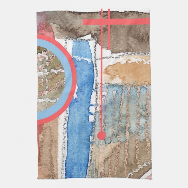 abstrakte Kunstcollage, Mischmedien und Watercolor Küchentuch (Vertikal)