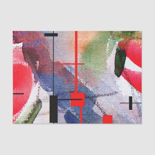 abstrakte Kunstcollage, Mischmedien und Watercolor Seidenpapier (Vorderseite)