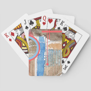 abstrakte Kunstcollage, Mixed Media und Aquarell 5 Spielkarten