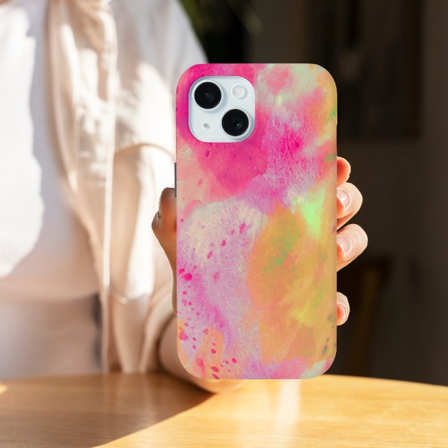 Abstrakte Kunstfarbe Rosa Gelb Lila Case-Mate iPhone Hülle (Abstract Fine Art Watercolor in Pink Yellow Purple Case-Mate iPhone Case)