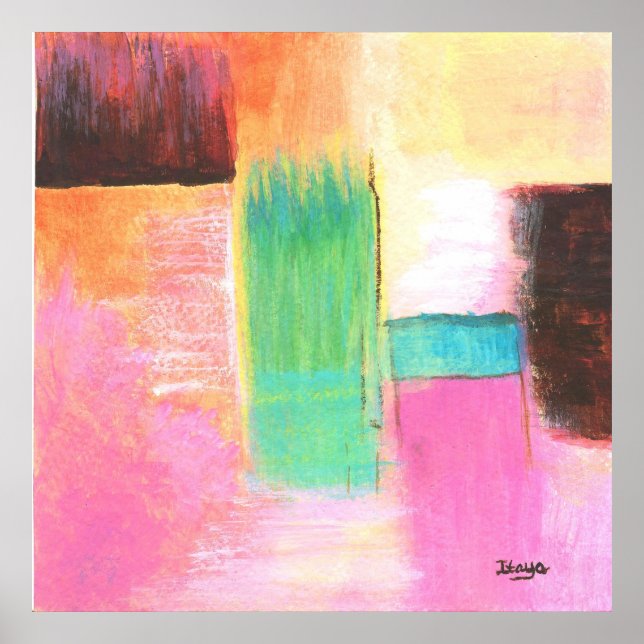 Abstrakte Kunstlandschaft Malerei Rosa Braun Orang Poster (Vorne)