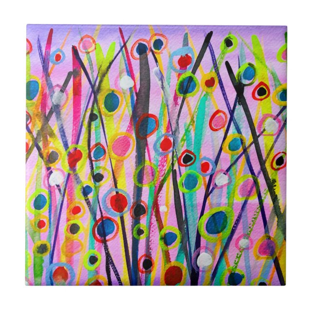 abstrakte Kunstlandschaft mit Aquarellfarben Fliese (Vorderseite)