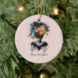 Abstrakte Künstlerin Afro Schwarz und Weiß Keramik Ornament