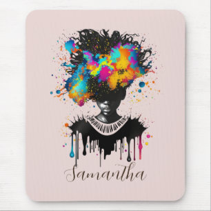 Abstrakte Künstlerin Afro   Schwarz und Weiß Mousepad