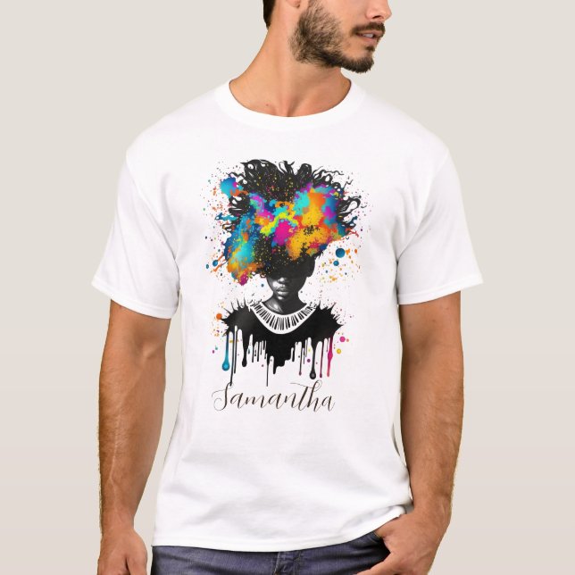 Abstrakte Künstlerin Afro | Schwarz und Weiß T-Shirt (Vorderseite)