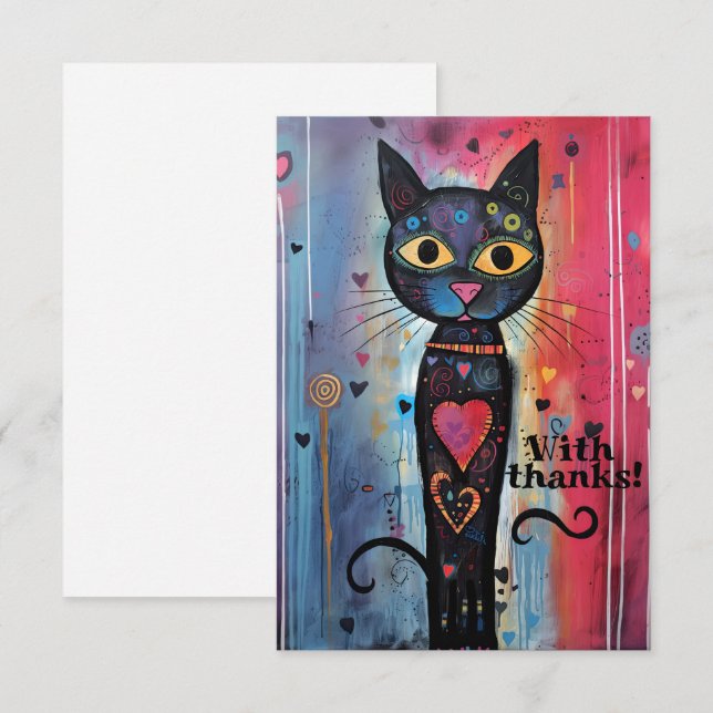 Abstrakte künstlerische Wide Mit Augen Katze Dankeskarte (Vorne/Hinten)