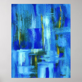 Abstrakte Kunstmalerei Blaue goldene Pinselstriche Poster