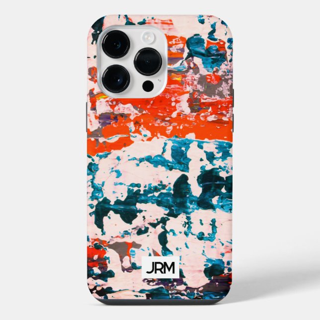 Abstrakte Kunstmalerei Rot Blau Weiß Monogramm Fun iPhone Hülle (Rückseite)