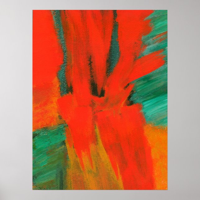Abstrakte Kunstmalerei Rotes Orange Grünes Gold Poster (Vorne)