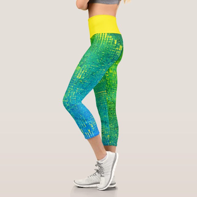 Abstrakte Kunsttextur Blass Türkis Capri Leggings (Links)