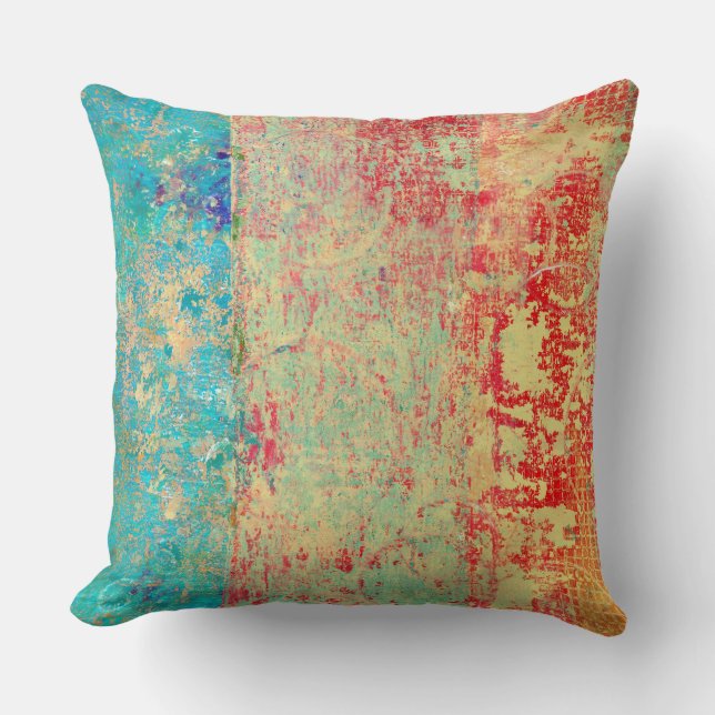 Abstrakte Kunsttextur Malerei Türkis Rot Grün Kissen (Vorderseite)
