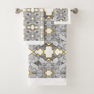 Abstrakte Kurven und Kreise Silber und Gold Badhandtuch Set