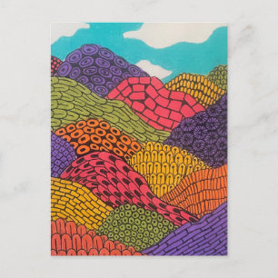 Abstrakte kurvenreiche Buntstift-Landschaft Postkarte