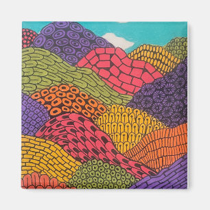 Abstrakte kurvenreiche farbige Bleistift-Landschaf Magnet