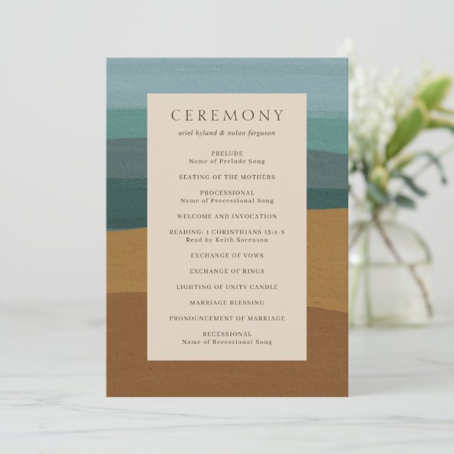 Abstrakte Küsten-Chic-Moderne Hochzeit Programm (Stehend Vorderseite)