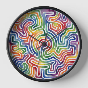 Abstrakte Labyrinth-Regenbogen-Aquarell-Kunstuhr Uhr