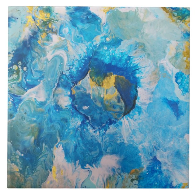 Abstrakte Lackierung mit Akrylpour - Ocean Foam Fliese (Vorderseite)