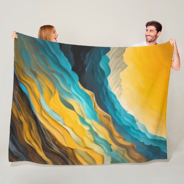 Abstrakte Landschaft Blau Gelb braun Fleecedecke (Beispiel)