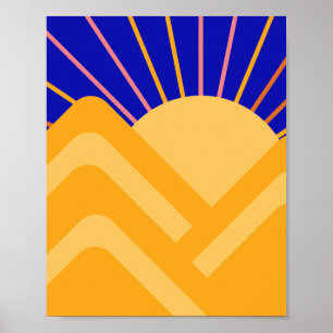 Abstrakte Landschaft Blaue Gelbe Berge Poster
