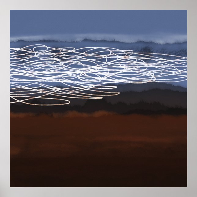 Abstrakte Landschaft Braun Blau Moderne Kunst Poster (Vorne)