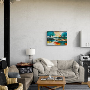 Abstrakte Landschaft, farbenfrohe Acrylmalerei Poster