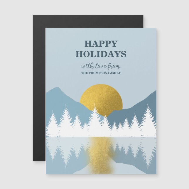 Abstrakte Landschaft Goldener Winter Happy Holiday Magnetkarte (Vorne/Hinten)