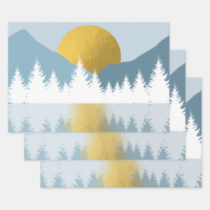 Abstrakte Landschaft Goldener Winter Sonnenunterga Geschenkpapier Set