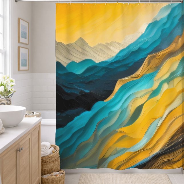 Abstrakte Landschaft in Blaugelb-braun Duschvorhang (Von Creator hochgeladen)