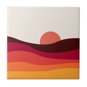 Abstrakte Landschaft mit Meer bei Sonnenuntergang Fliese