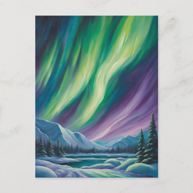 Abstrakte Landschaft mit Nordlichter Postkarte (Vorderseite)
