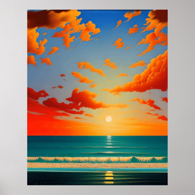Abstrakte Landschaft mit Sonnenuntergang Poster (Vorne)