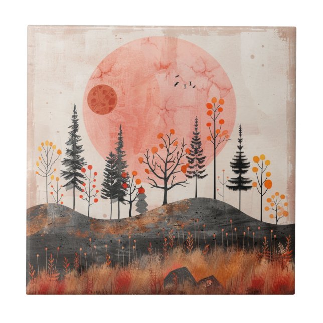 Abstrakte Landschaft von Boho (13) Fliese (Vorderseite)