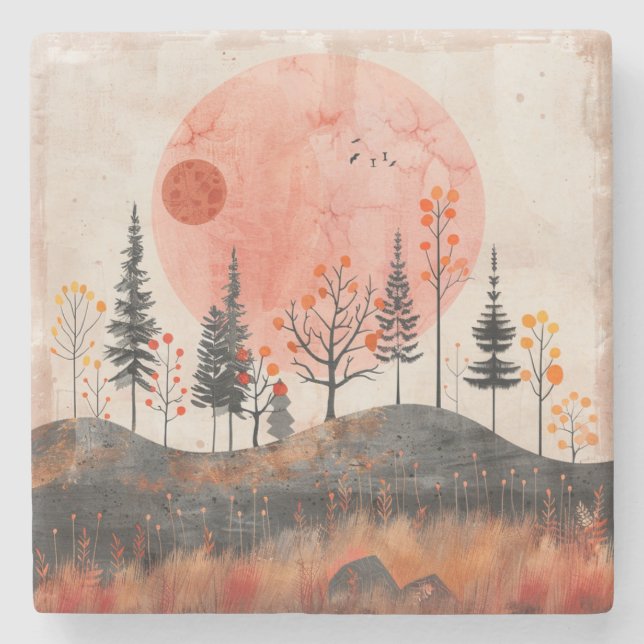Abstrakte Landschaft von Boho (13) Steinuntersetzer (Vorderseite)