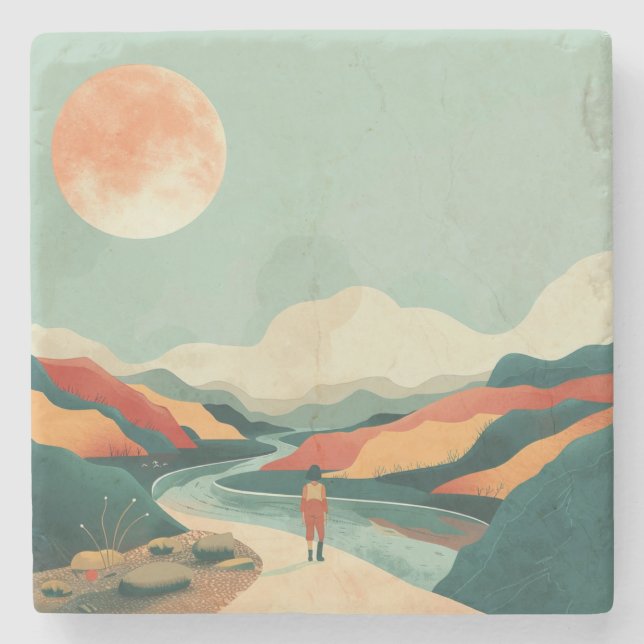 Abstrakte Landschaft von Boho (14) Steinuntersetzer (Vorderseite)