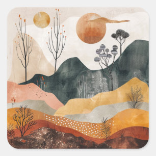 Abstrakte Landschaft von Boho (15) Quadratischer Aufkleber