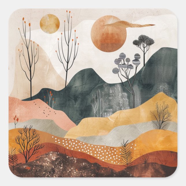 Abstrakte Landschaft von Boho (15) Quadratischer Aufkleber (Vorderseite)