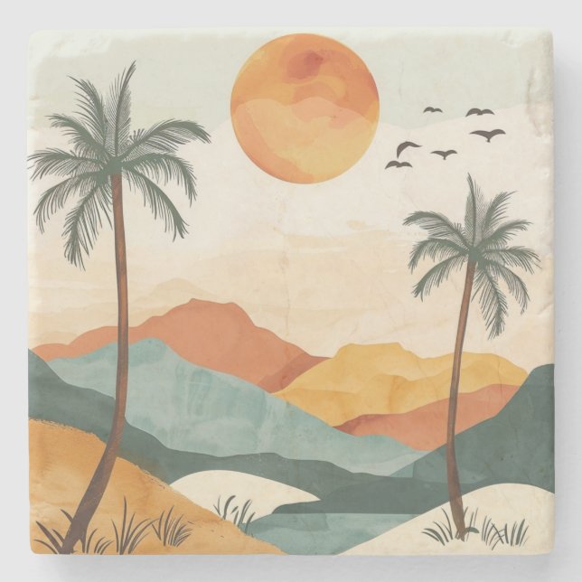 Abstrakte Landschaft von Boho (16) Steinuntersetzer (Vorderseite)