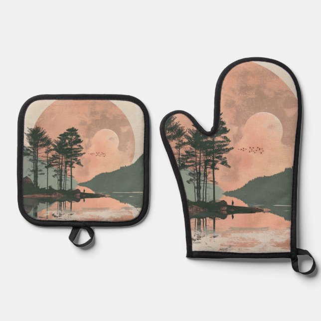 Abstrakte Landschaft von Boho (1) Ofenhandschuh & Topflappen-Set (Vorderseite)