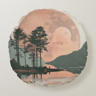 Abstrakte Landschaft von Boho (1) Rundes Kissen
