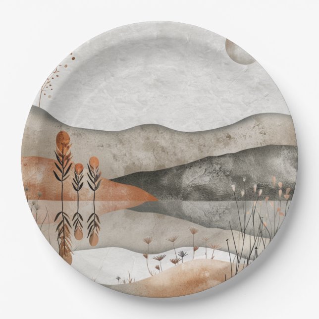 Abstrakte Landschaft von Boho (3) Pappteller (Vorderseite)