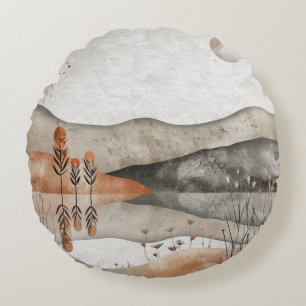 Abstrakte Landschaft von Boho (3) Rundes Kissen