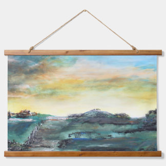 Abstrakte Landschaft Wandteppich Mit Holzrahmen