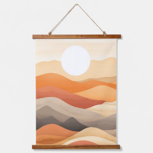 Abstrakte Landschaftsdarstellung Wandteppich Mit Holzrahmen
