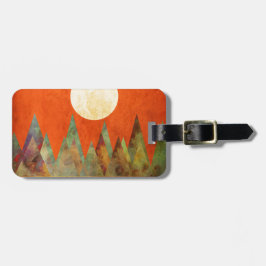 Abstrakte Landschaftsgroßer Mond, Berge, orange Gepäckanhänger