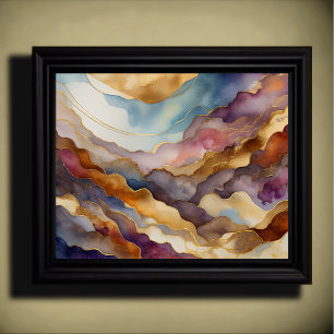 Abstrakte Landschaftsmalerei Gold Blau Lila Poster