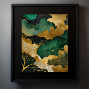 Abstrakte Landschaftsmalerei Gold Green II Poster