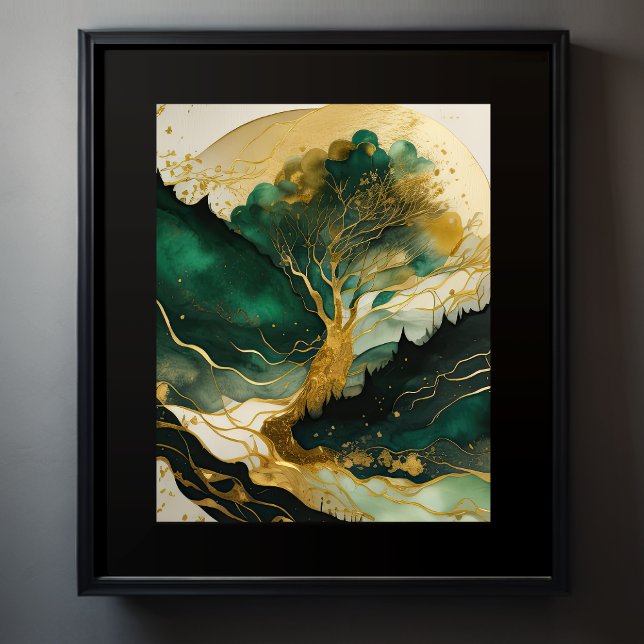 Abstrakte Landschaftsmalerei Gold Green Poster (Von Creator hochgeladen)