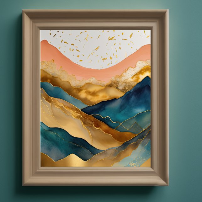 Abstrakte Landschaftsmalerei Gold Peach Blue II Poster (Von Creator hochgeladen)