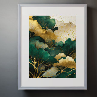 Abstrakte Landschaftsmalerei mit Aquarellfarbe Gol Poster