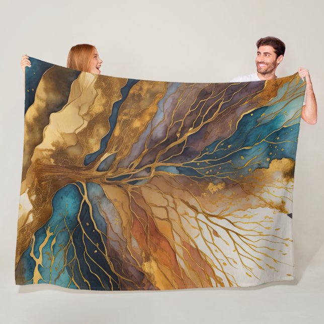 Abstrakte Landschaftsmalerei Wasserfarbe Goldbaum Fleecedecke (Beispiel)